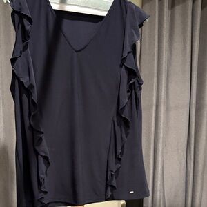 Tommy Hilfiger Dark Blue Ruffle V-Neck Blouse